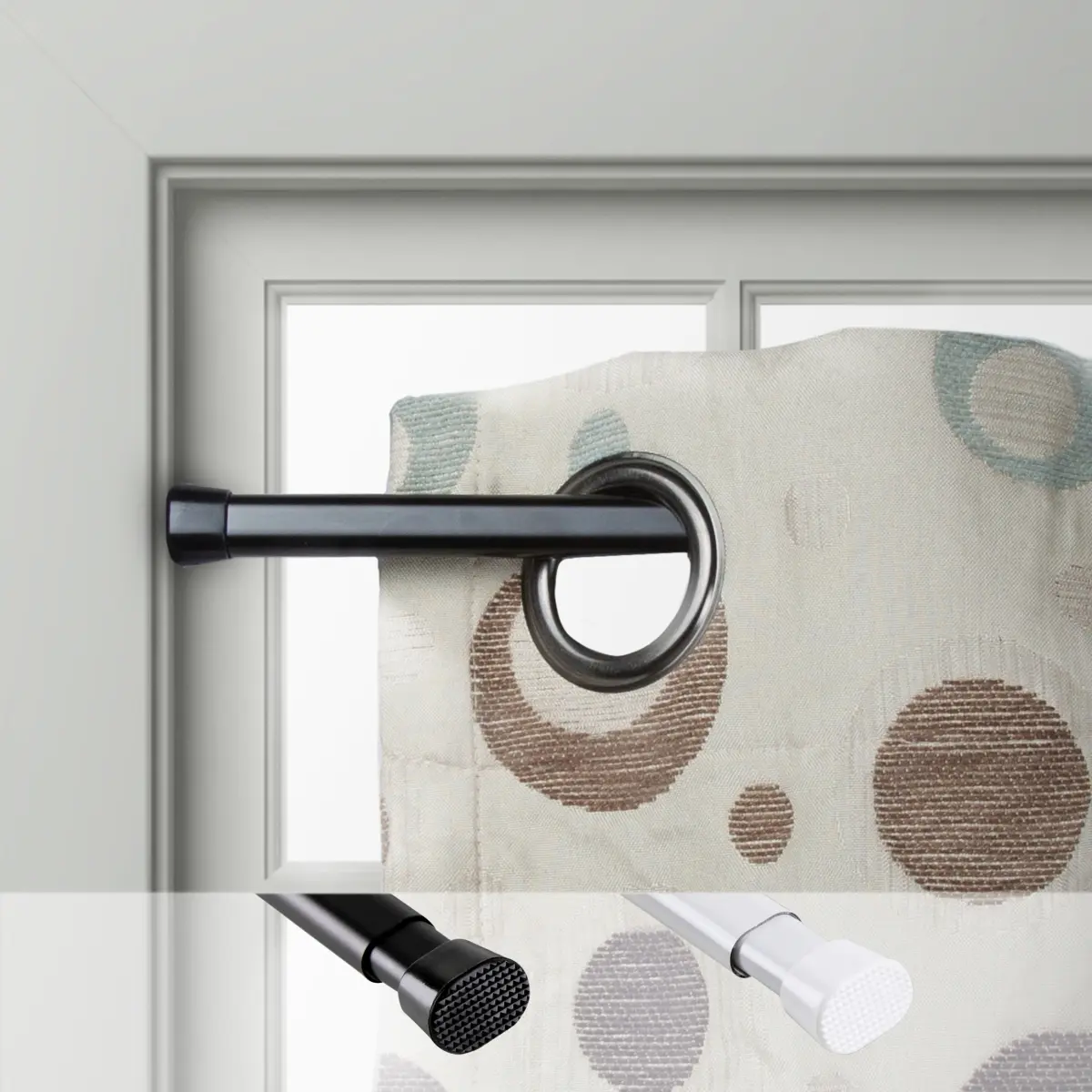 212 MAIN Solid Steel Oval Spring Tension Curtain Rod (SPT-O-22-1 Model) - 0.4375 in. Diameter, 22-36 in. Window Fit, White, Grip Design, Ideal for Curtains for Bedroom