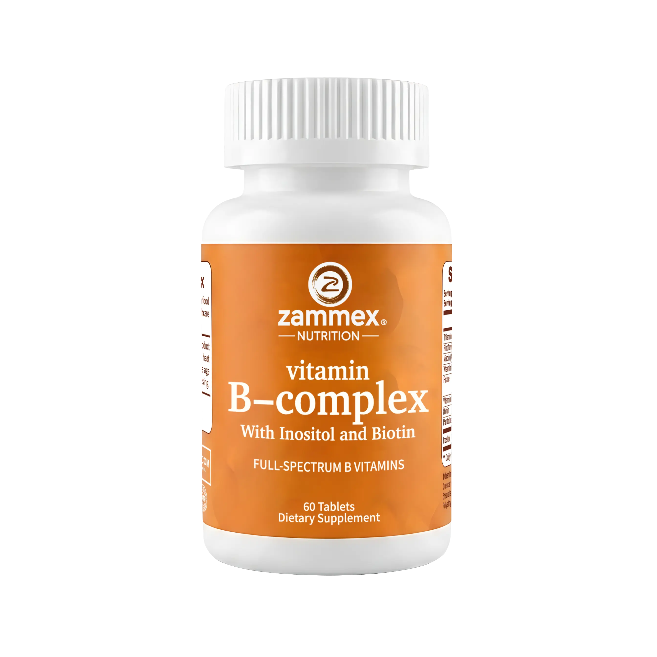Zammex Vitamin B-Complex with Inositol & Biotin, Full-Spectrum B Vitamins, 60 Tablets
