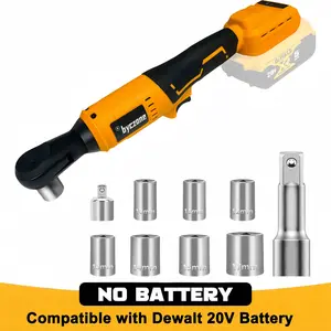 3/8" Brushless Ratchet Wrench Compatible with DEWALT 20V Battery, 74Ft-Lbs Electric Cordless Ratchet, Square Drive Wrench with Variable Speed, 1/4" Adapter, 3" Extension Bar & 7 Sockets (Tool Only)