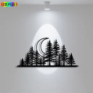 1pc Minimalist Pine Trees & Crescent Moon Metal Wall Art, Minimalist Pine Trees & Crescent Moon Statue Mural, Iron Craft, Perfect for Living Room, Garden, Outdoor Space Decor,Silhouette Wall Decor, Christmas Decor, Ideal Gift for Nature Lovers