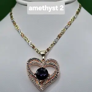 Purple Amethyst Color Heart Pendant 1.1 Inch 3mm 19.5 Inch Copper Gold Plated Not water resistant Necklace with Vibrant Color