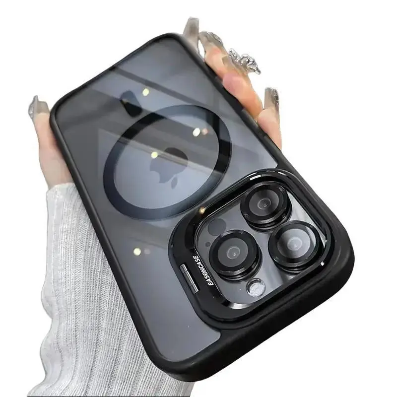 Personalized Magsafe iphone case with metal stand.Applicable for iPhone 13 - iPhone 16promax Accessories Durable Bracket Smartphone Shockproof Cover Protective Casing Protector Protection Cellphone