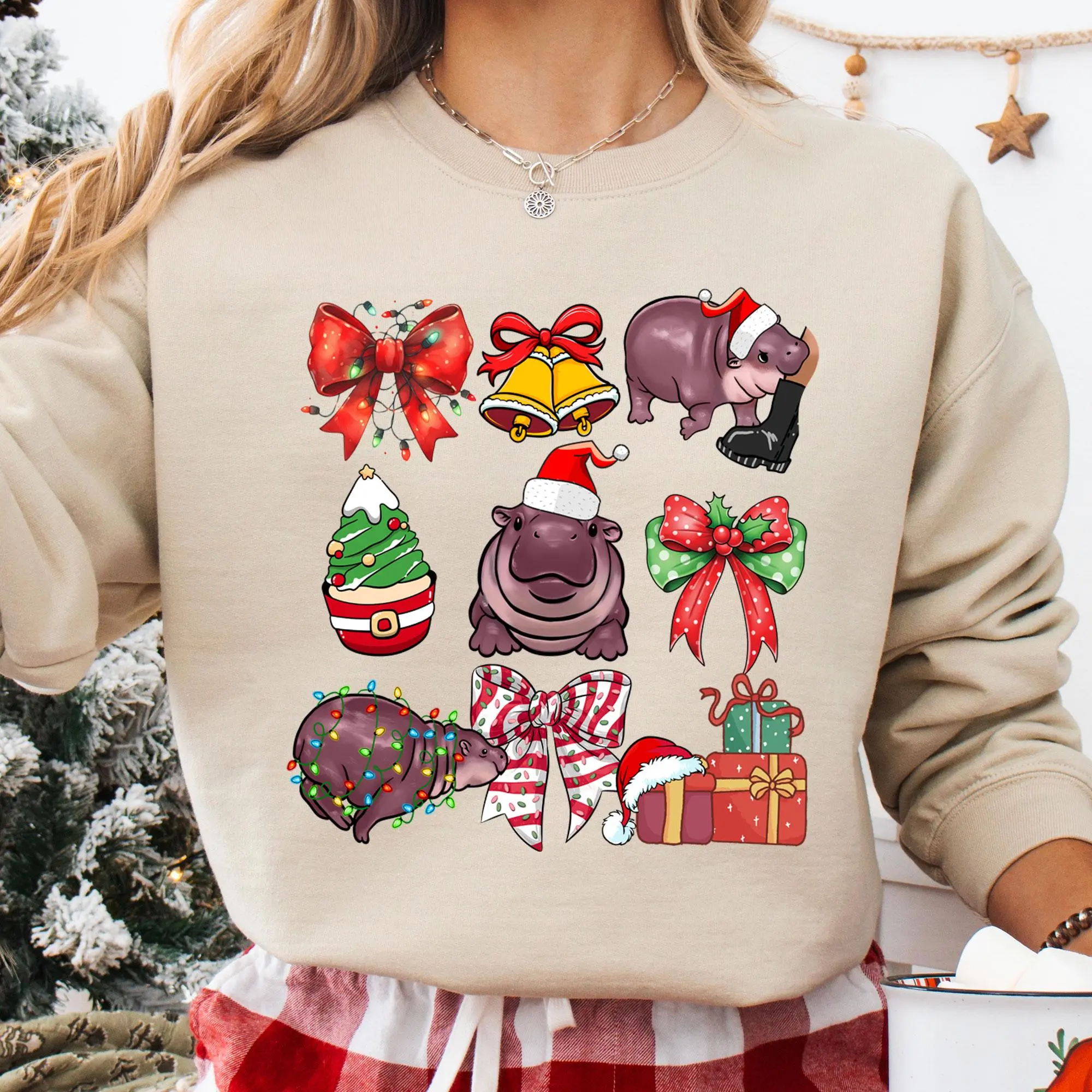 Moo Deng Coquette Christmas Coquette Bows Moo Deng And Christmas Tree Festive Holiday