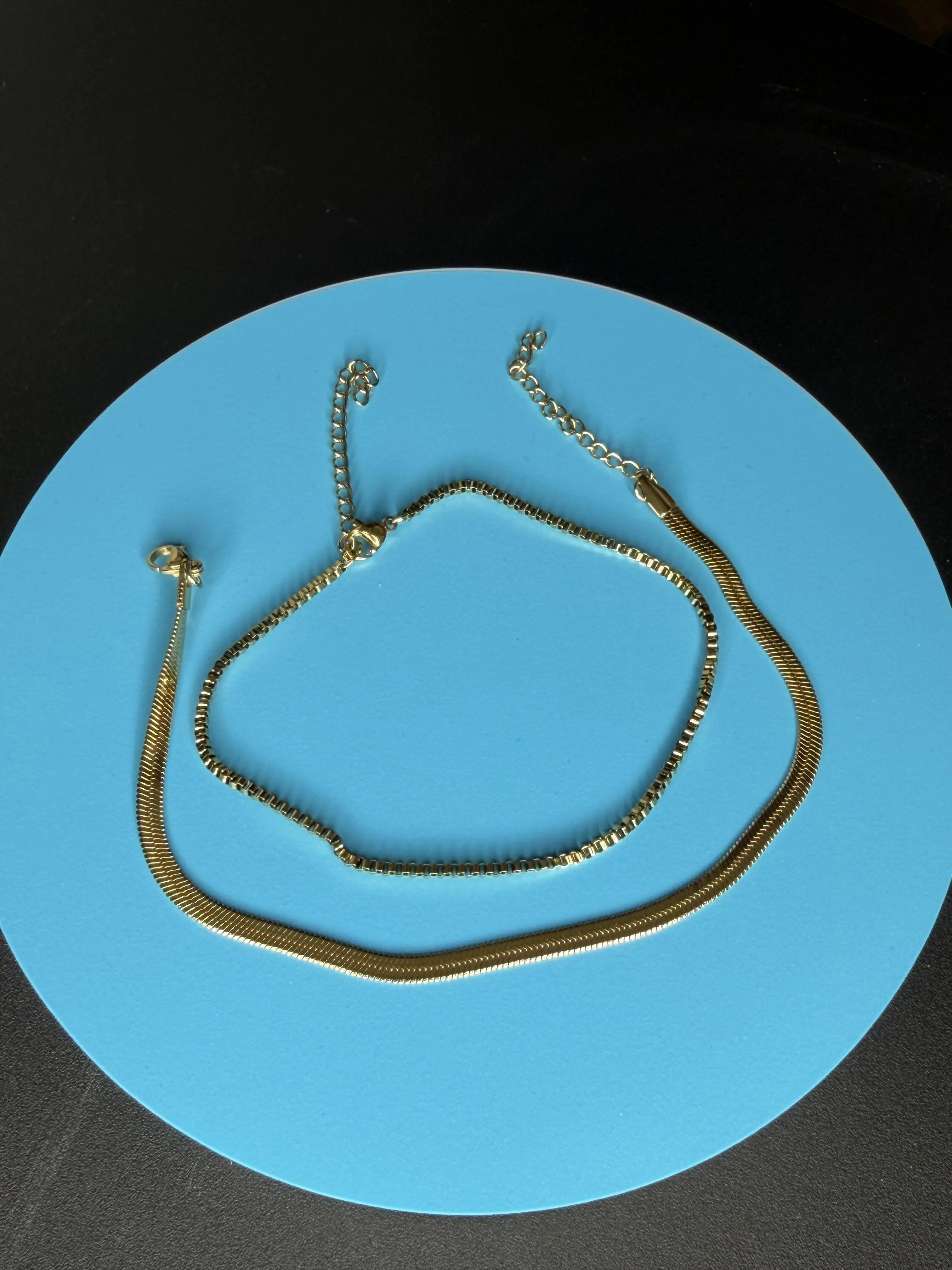 Double Layer Anklet Stainless Steel Herringbone And Box Chain