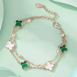 Lucky Four Leaf Clover Bracelet – Double Layer Rose Gold Chain Bracelet for Women