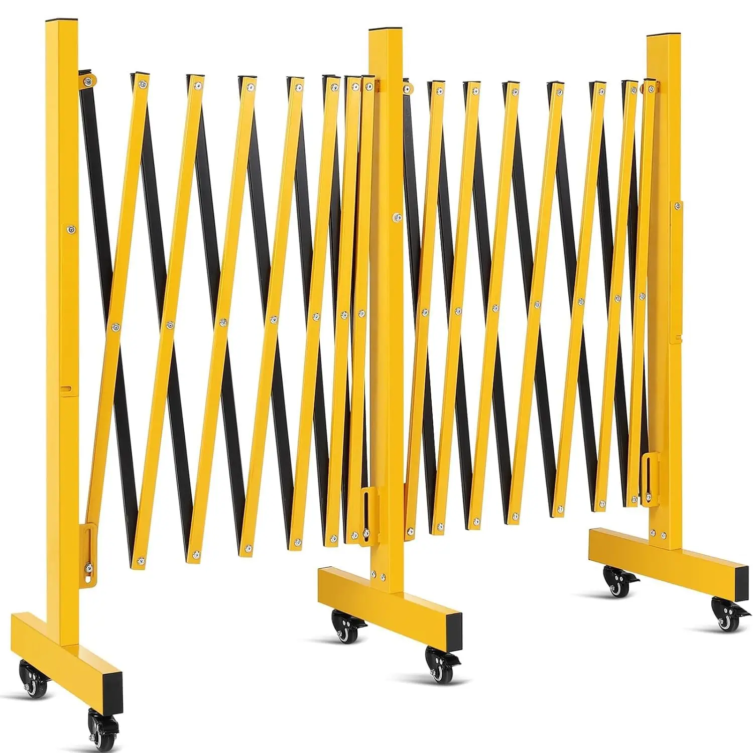 GARVEE 16FT Expandable Metal Barricade with Lockable Casters, Adjustable Folding Traffic Fence for Crowd Control, Portable Heavy-Duty Safety Barrier for Construction and Easy Storage