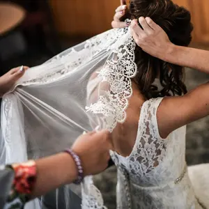 Handmade Customizable Water-Soluble Lace Wedding Veil Fashionable Simple Bride Veil Long Cathedral Wedding Headpiece