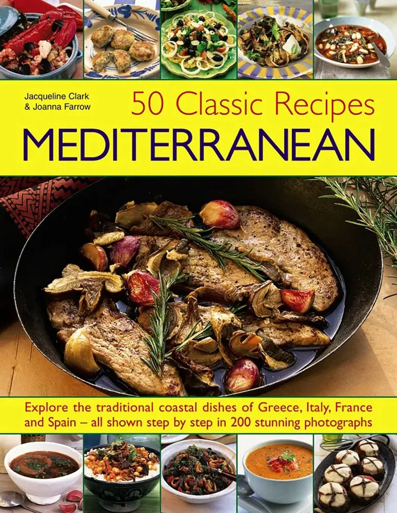 Used Paperback Book - 50 Classic Mediterranean Diet Recipes: Explore Traditional Coastal Dishes of Greece, Italy, France, Spain with Good Olive Oil, Fish, Vegetables, Fruit, Herbs - 200 Stunning Step-by-Step Images by Clarke, Jacqueline (English), Soft Co