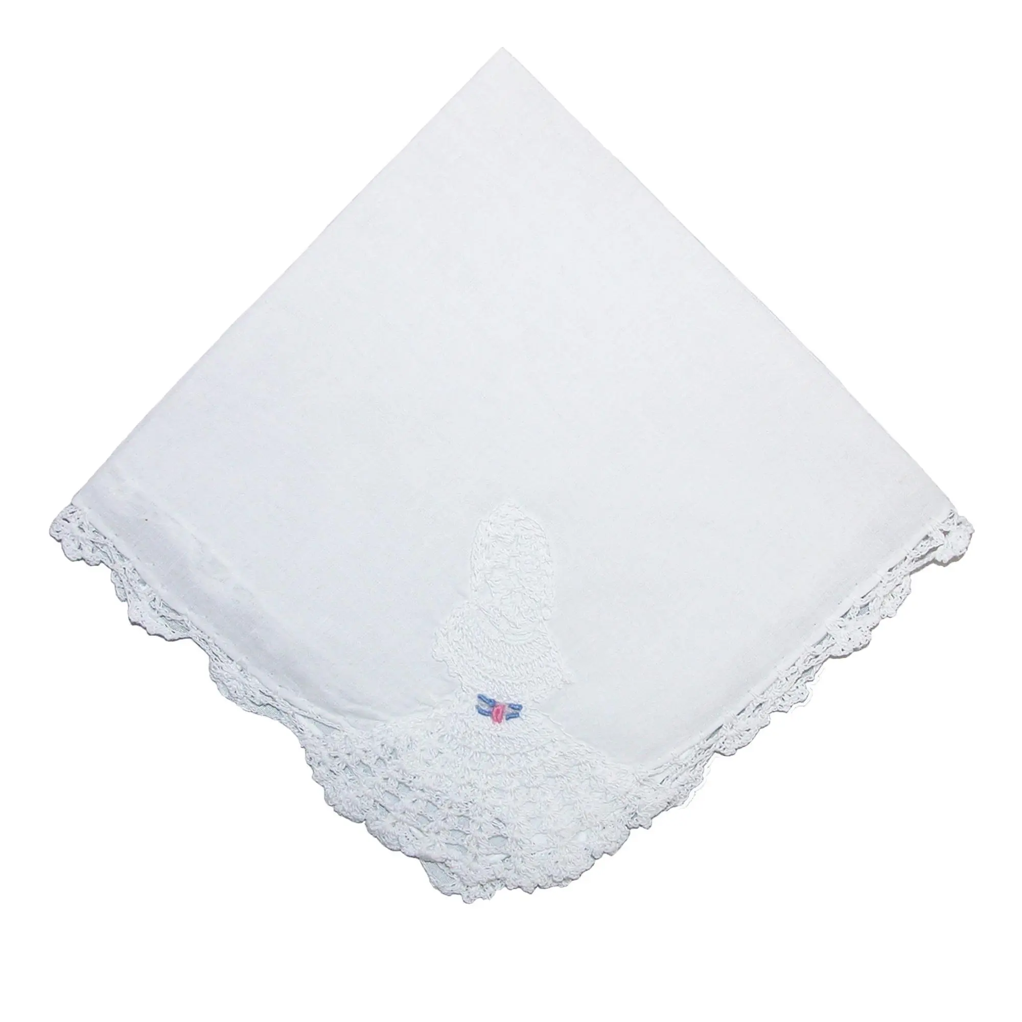 ctm Women's Personalized Handkerchief, Vintage Cotton with Lace Edge, Embroidered Crinoline Lady, Great as a Gift, Women's Clothes, Embroidery, Female, Any Outfit Or Occasion, One Size