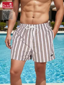 Men's Beach Shorts, Swimming Shorts, Loose Fit Mesh Triangle Lining, Quick-Dry Swim Trunks, Casual Three-Quarter Length, Breathable and Comfortable