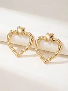 Golden Bamboo Heart Statement Earrings