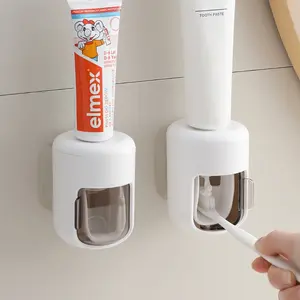Automatic Toothpaste Squeezer Dispenser, Dustproof Wall-Mounted Design, Toothbrush Storage, Easy-To-Use Oral Care Accessory for Home Bathroom Essentials