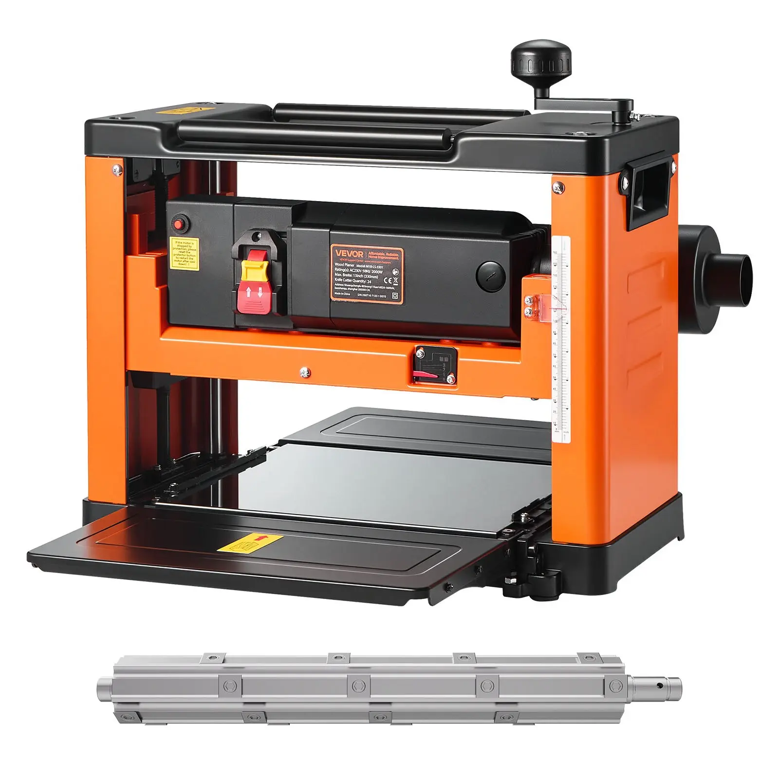 【Summerfinds】VEVOR 13-in Portable Benchtop Thickness Planer, 2000W Woodworking Tool with Handle, 23500 RPM Motor, 24-Insert Spiral Cutterhead, Single Speed, 6-in Height, Aluminum Alloy Build for Precision Cutting & Thickness Planing on Hard/Soft Wood, 200