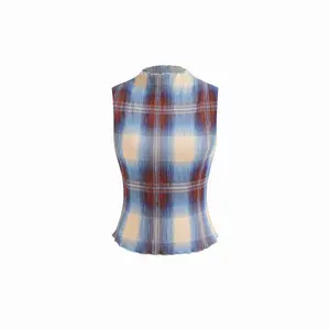 Cider High Neck Plaid Texture Lettuce Trim Tank Top SwimWeek
