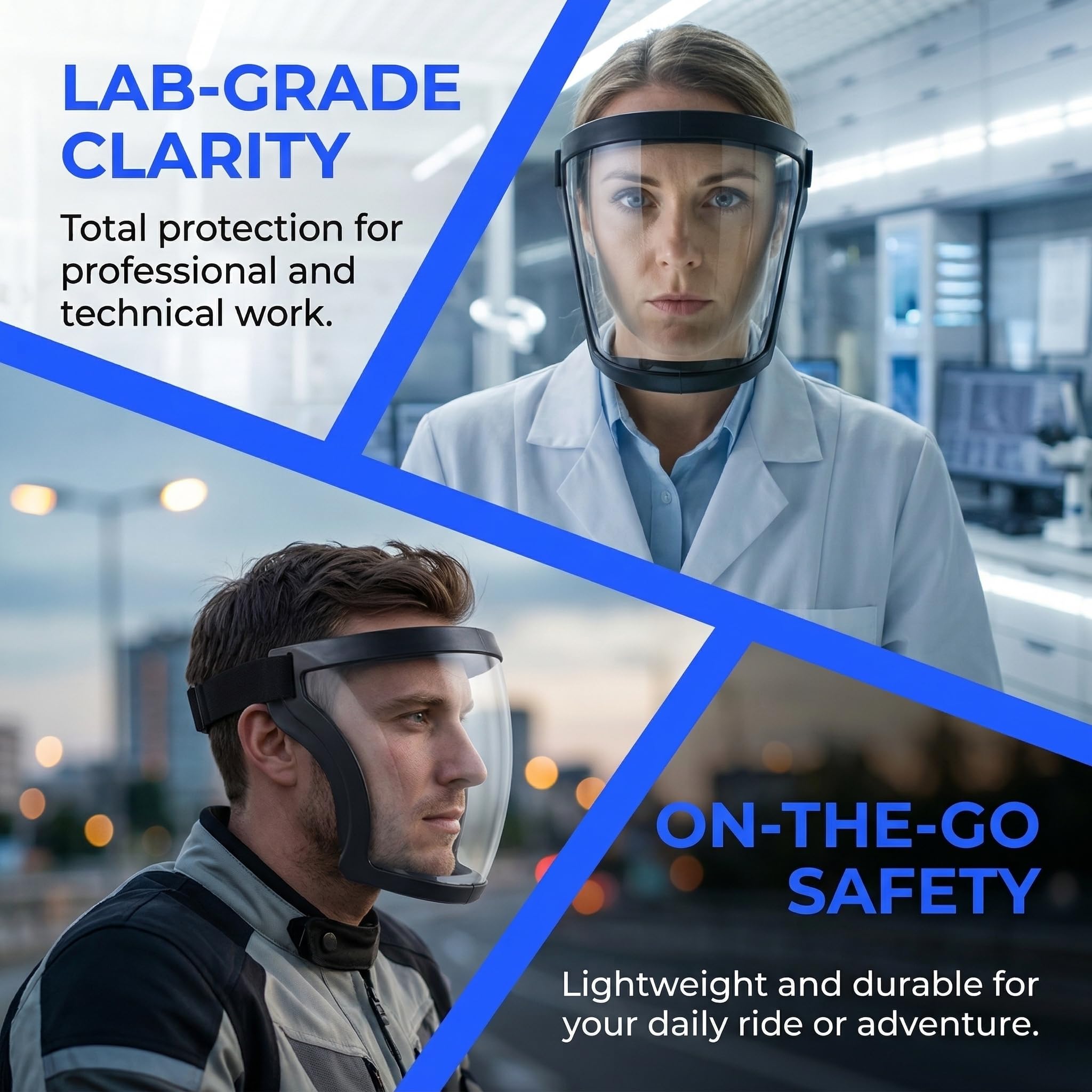 Transparent Visor - Adjustable Full-Face Protective Shield - Durable Plastic Safety Mask - Heat & Im