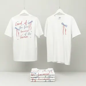 Coquette America Land Of The Free Because Of The Brave Shirt, 4th Of July Shirt, Patriotic Tee, Independence Day Gift, American Bow Soft Girly Top MRLD tiktok shopa.