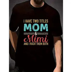 Men's Funny Mom & Me Matching T-Shirt - "I Have Two Titles Mom & Mimi" Design, Casual Round Neck Birthday Boy Shirt for Brothers, Family Party Outfits, Machine Washable Gift Apparel