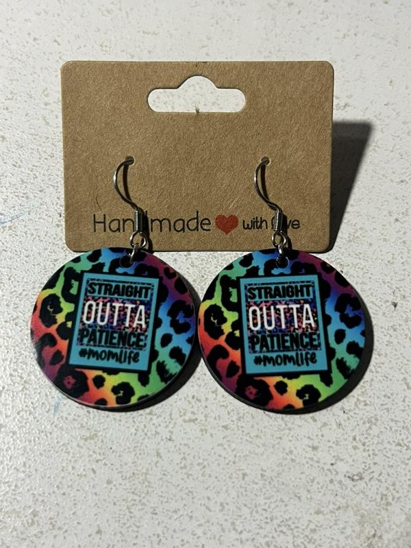 Handmade with Love Straight Outta Patience MomLife Rainbow Leopard Earrings for Women