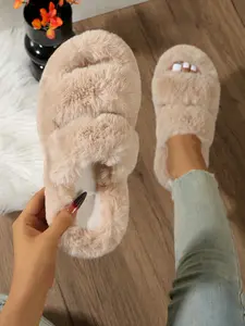 Women's Plush Toe-Open Slippers, Soft Comfortable Indoor Home Shoes, Cozy Bedroom Slippers, Perfect for Relaxing and Casual Use, Ultimate Comfort
