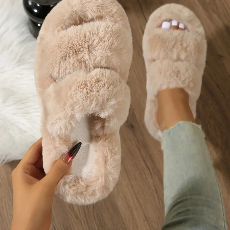 Women's Plush Toe-Open Slippers, Soft Comfortable Indoor Home Shoes, Cozy Bedroom Slippers, Cozy House Slippers, Perfect for Relaxing and Casual Use, Ultimate Comfort