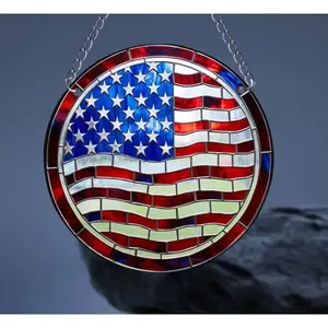 Stained glass acrylic suncatcher, American flag design, USA patriotic décor.