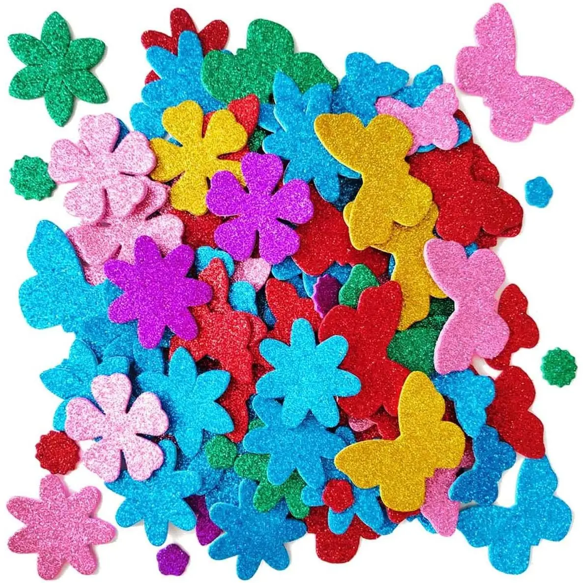 Small Colorful Mix Self-Adhesive Foam Glitter Stickers - Floral, Butterfly-Shape, Home Decor Embellishments, Kids' Arts Crafts Supplies, Random