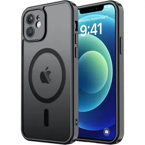 for iPhone 12 Case[Compatible with MagSafe][Camera Protection][Military Grade Drop Protection] Slim Translucent Matte Frosted Phone Cover,Black