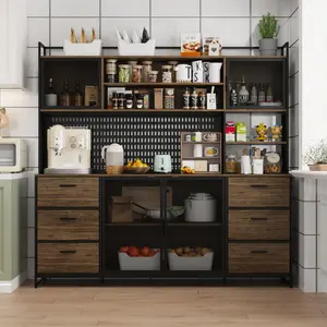 FUFU&GAGA Large Kitchen Hutch Pantry Cabinet, Storage Kitchen Pantry in Metal Frame, Storage Cupboard with Metal Mesh Door