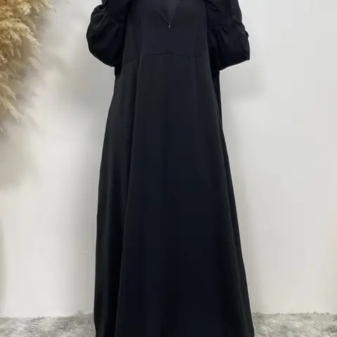 Women's Contrast Lace Lantern Sleeve Zipper Long Dress, Casual Plain Long Sleeve Round Neck Dress for Spring & Fall, Women's Dress for Daily Wear