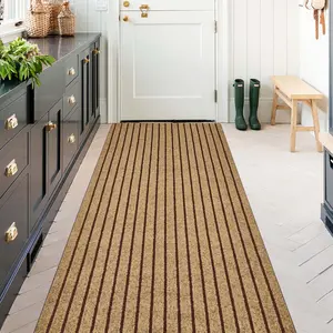 Trim-to-Fit Striped Pattern Floor Rug with Anti-Slip Backing, Heavy-Duty Indoor Outdoor Mat Ideal for Entry, Hall, Balcony, Bedroom & Workplace