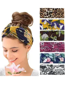 Wide Hair bands for Women Boho Headbands for Women's Hair Elastic Soft 6 Pieces Headband Print Head bands Adult Women Accessories Yoga Sports Hairband Multicoloured Thin Headscarf Workout Headband