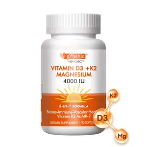 Magnesium Complex with Vitamin D3 K2 - High Potency 4000 IU Support for Bones & Vascular Health - Gynable Healthcare Dietary Supplement - Edible Fitness Vitamin for Daily Wellness - 90ct