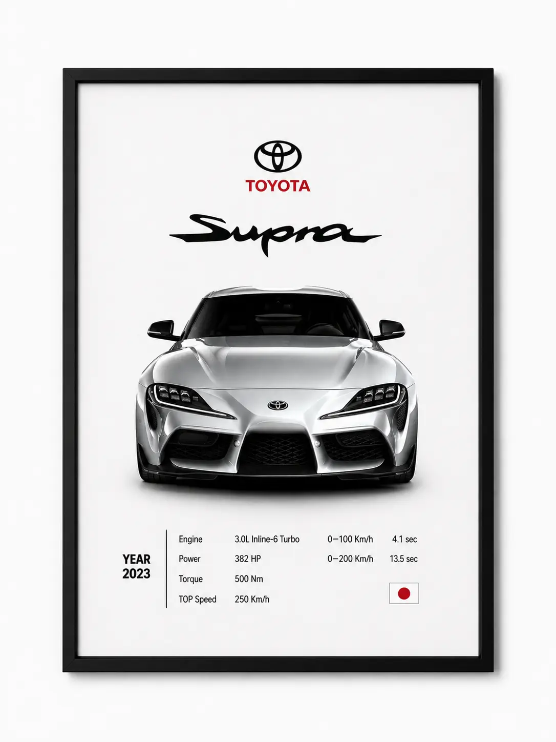 Toyota Supra Framed Wall Art - Luxury Poster Print with Black Durable Frame, Vivid Colors, Home Decor for Car Lovers, Captures the Thrill of Speed, Celebration of Automotive Passion