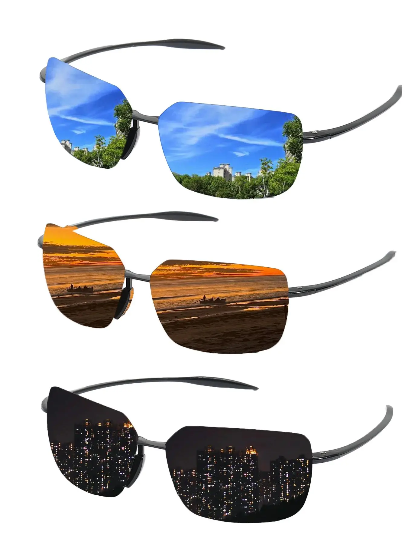 Unisex Stylish Rimless Sunglasses, Trendy Casual Tinted Lens Sunglasses for Everyday Use, Fashion Accessories for Outdoor Activities, Summer Trendy Sunglasses