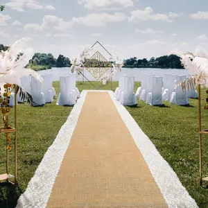 Natural Burlap Wedding Runner Aisle Outdoor for Wedding Ceremony Wide Aisle Runner with Lace Jute Rustic Burlap Decorations Outdoor Beach Garden Church