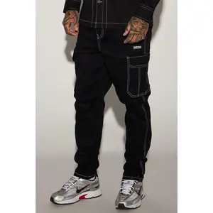 Rocky Contrast Stitch Slim Cargo Pants - Black