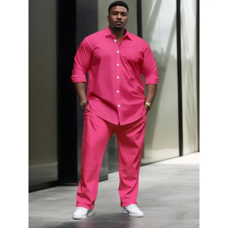 Men's Plus Size Casual Suit Set - Polyester Lapel Shirt with Slight Stretch, Solid Color Woven Bottoms, Men's Tactical Cargo Work Pants Women's Lace Zipper Shapewear Romper Men's Plus Size Casual Suit Set - Polyester Lapel Shirt with Slight Stretch, Solid Color Woven Bottoms, Men's Tactical Cargo Work Pants Women's Lace Zipper Shapewear Romper
