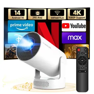 Mini Projector with Bluetooth 5.4 WIFI6, 5watt Sound Base Speaker,160 ANSI, Android 11,210° Rotation, Auto Keystone Correction Video Projector HY300 ULTRA