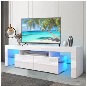 TV Stand for TVs up to 70", High Gloss TV Cabinet with LED Light, Modern TV Console Table with Storage Drawers, Media Television Stand Entertainment Center, White