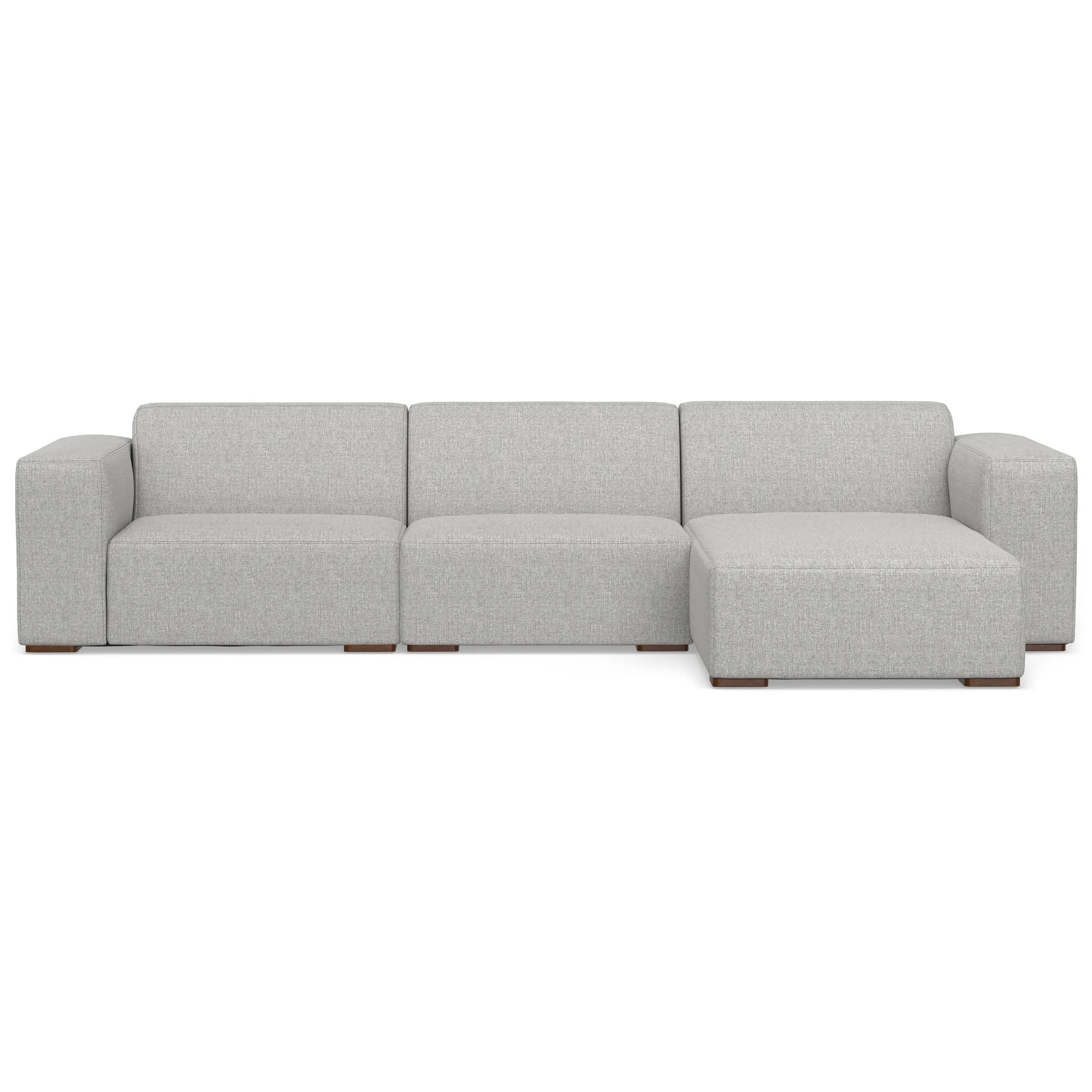 Rex Modern Modular Couch - 2-Seater Handcrafted Right Chaise Sectional Sofa Couch with Wide Arms, Spill-Proof Performance Fabric, Large-Size Solid Boxy Indoor Furniture, 4-Seat Modular Option