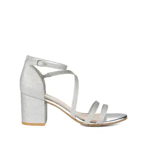 BELLA GLITTERED STRAPPY HEELS IN WIDE - Silver Glitter