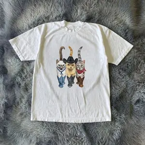 Cowboy Cats Graphic Tee White Cute Animal Shirt,Cat Lover, Cute Tee, Animal Shirt, Unisex Vintage Graphic Tees Gothic Grunge Y2K Emo Scene Amity Affliction Style Clothes Men Women Streetwear