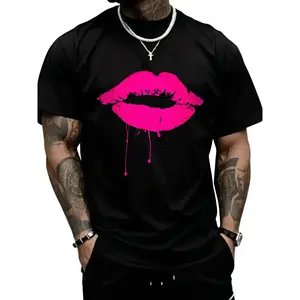 100% Cotton Sexy Pink Hot Lips T Shirt: Neon 80s Lipstick Kiss Party Tee Casual Short Sleeve Shirt Vintage Womenswear