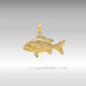 14K Gold 3D Large Red Snapper Fish Pendant