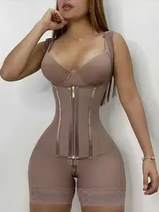 JMK Fajas 2 in 1 Solid Shapewear Bodysuit,  Zipper Corset Tummy Control Butt Lifting  Bodysuit, Waist Trainer, High Stretch Shapewear for Daily Wear, Tight-Fitting Romper, Colombian Shapewear,Suitable For Daily Wear Or Training