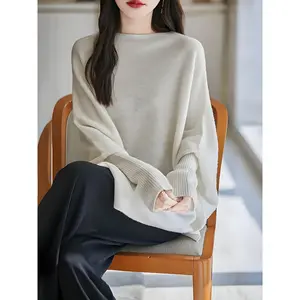 Women's Elegant Oversized Batwing Sweater Coat - Soft Olive Green Round Neck Long Sleeve Winter Warmth, H-Line Silhouette Casual to Formal Outerwear, Machine Washable Fall Winter Clothing