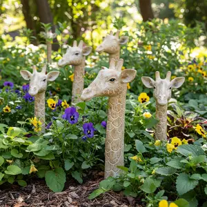 Giraffe Head Garden Plaque Set, Resin Material, Wildlife Theme Flower Pot Decor, Outdoor Planter & Fountain Decoration, Garden Accessories, Nature Lover Gift
