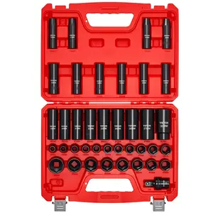 VEVOR 1/2 in Drive Impact Socket Set, 39 Piece, 6 Point Deep & Shallow Impact Sockets, Metric 9 to 30 mm, Cr-V Steel High Durability, with Universal Joint, Dual Size Markings, Heavy Duty Carrying Cas