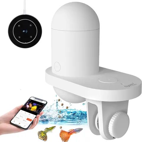 hygger WiFi Smart Electronic Aquarium Feeder - Food Grade ABS Stain-Resistant Detachable Hopper, APP Control, 2K HD Visual Camera, Timer Automatic Feed, USB Powered for Fish Tanks, Ponds