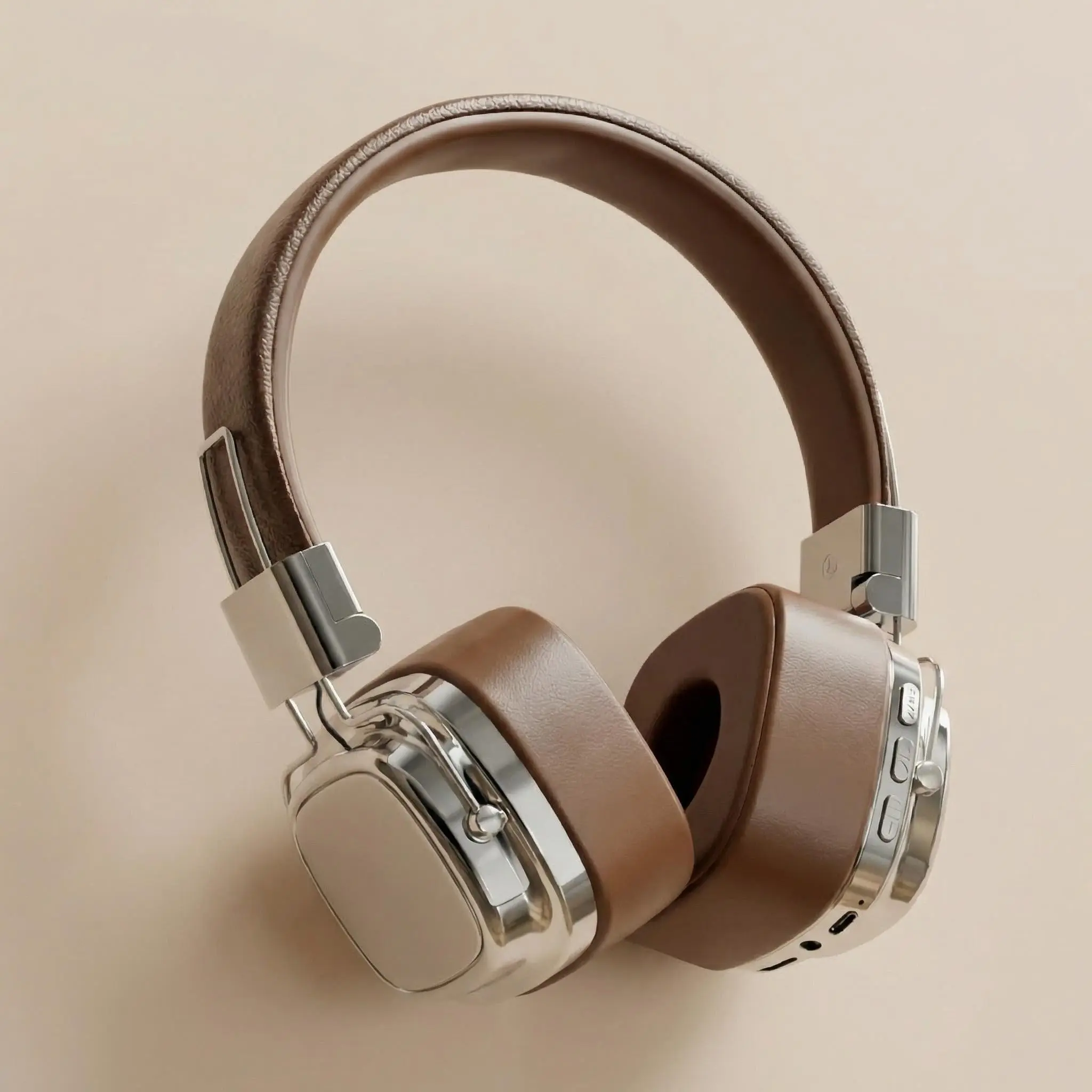 Vintage Leather Bluetooth-compatible Wireless Headphones 63, Over-Ear Portable Stereo, TF Card Support, Long Battery Life, for PC & Mobile, Headset
